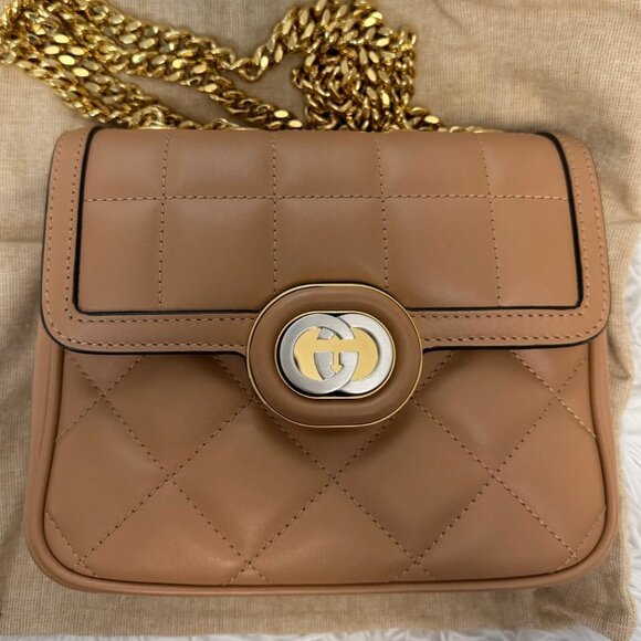 GUCCI Calfskin Quilted Mini Deco Shoulder Bag in Camelia - Picture 1 of 10